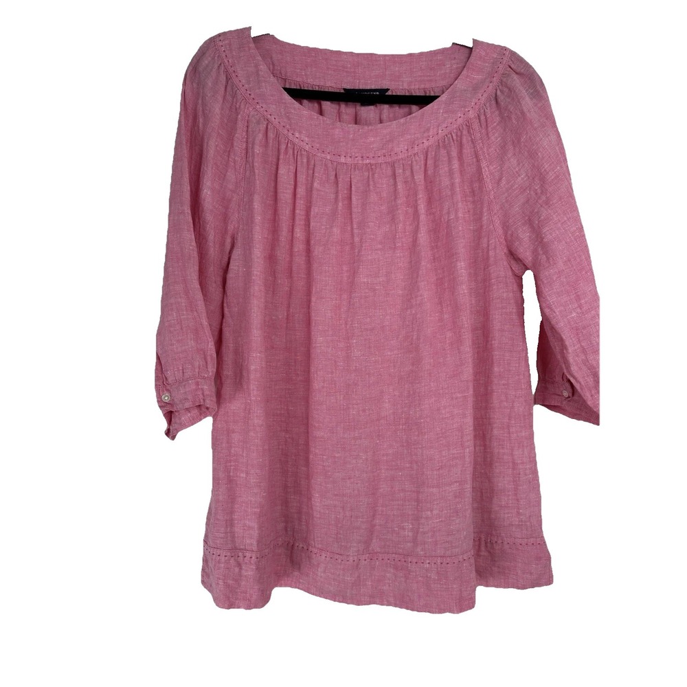 Land's End Women's Linen Top Size Medium Pink Popover Breathable Peasant Summer
